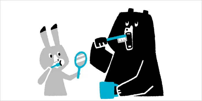 歯磨きしているうさぎと熊のイラスト