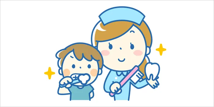 歯磨きをしている子供と歯科衛生士のイラスト
