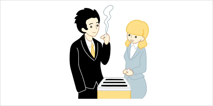 喫煙所でタバコを吸っている男女のイラスト