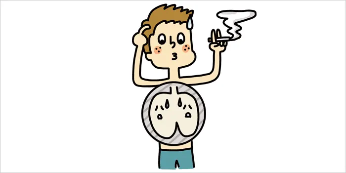 悩みながらタバコを吸っている男性のイラスト