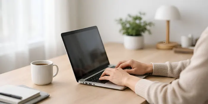 パソコンを触る人の写真