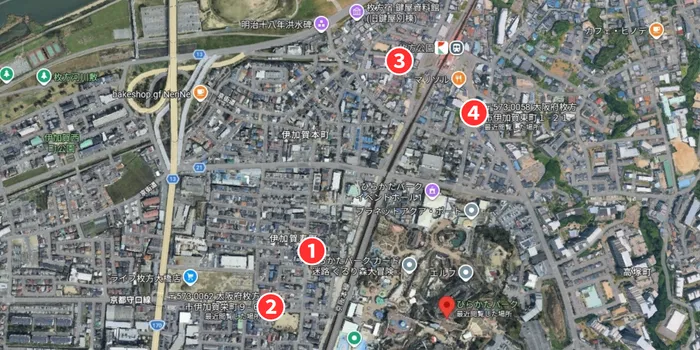 ひらかたパーク周辺のGoogleマップ