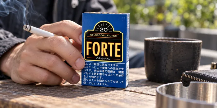 フォルテのパッケージと喫煙者の手元