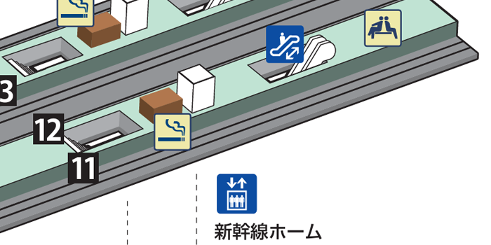 11・12番線ホームの5号車付近