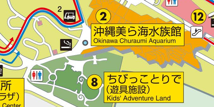 美ら海水族館前の通路脇