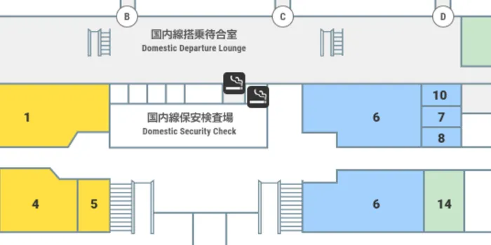 国内線2F搭乗待合室内|B搭乗口・C搭乗口付近