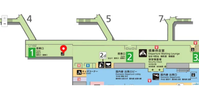 大分空港の国内線ターミナル2階｜搭乗待合室内にある喫煙所の地図