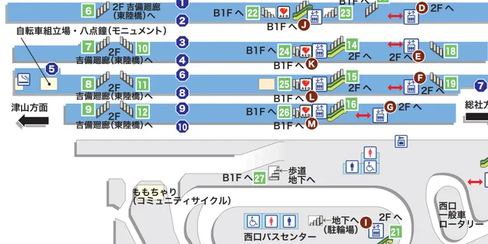 岡山駅の1階のフロアマップ